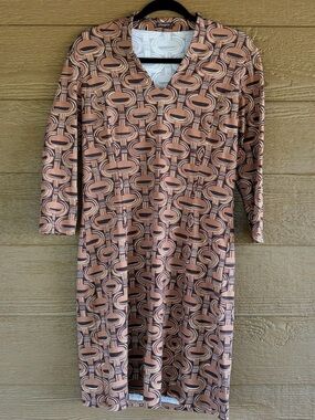 J. McLaughlin Brown and Black Geometric V-Neck Midi Dress -Sz M